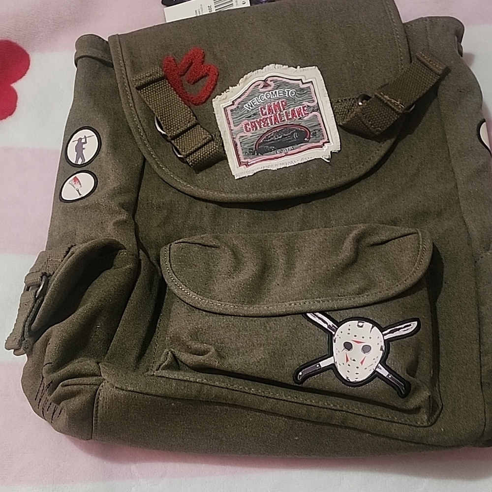 Hot Topic Olive Backpack with Patches